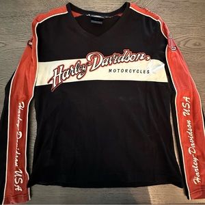 HARLEY-DAVIDSON V-NECK LONG SLEEVE LADIES JERSEY EMBROIDERED SIZE LG